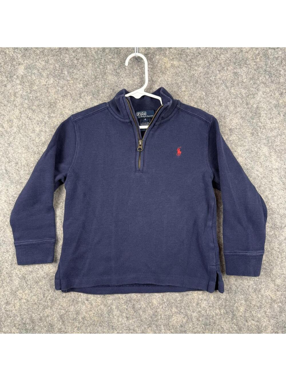 Polo Ralph Lauren Boy’s 1/4 Zip Pullover Navy Blue Red Embroidered Size 4 743